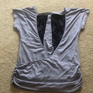 NWOT Very cute L/XL gray top cutout back w/lace
